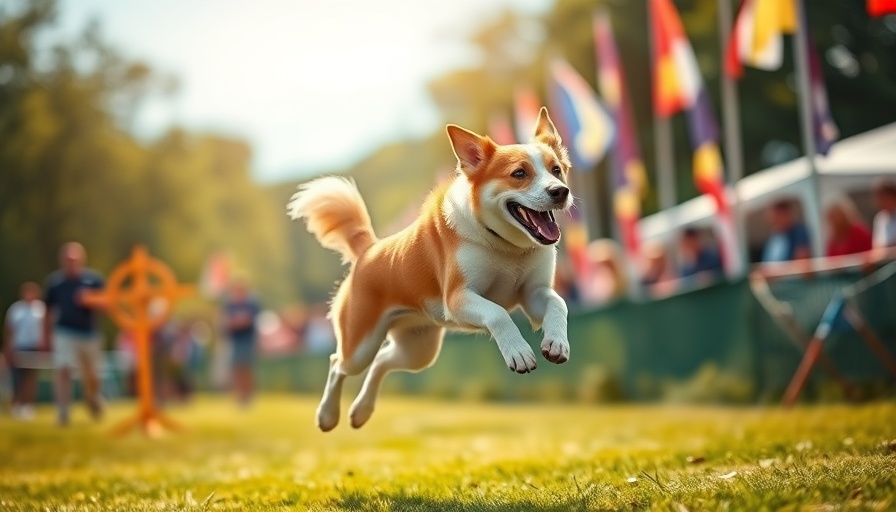 Dog leaping in agility contest during pet behaviorist consultation session.