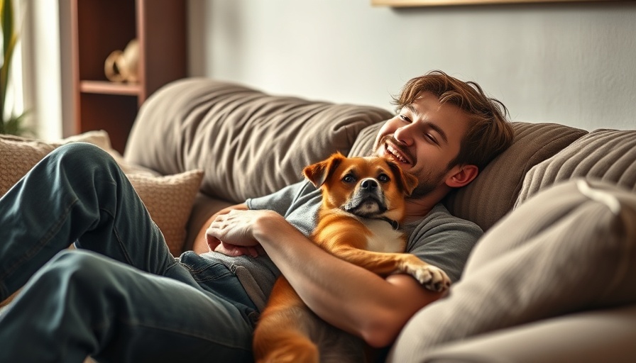 Young man and dog on couch embodying pets in family.