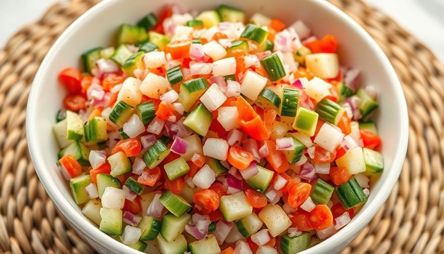 Colorful vinegar cucumber and onion salad in a bowl.