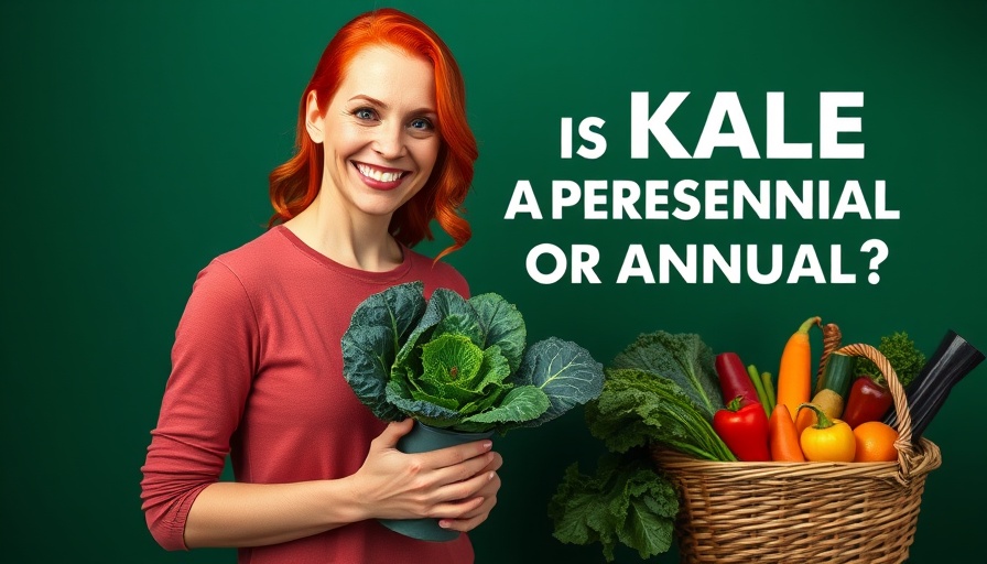 Vibrant scene of woman with kale plant promoting sustainable living.