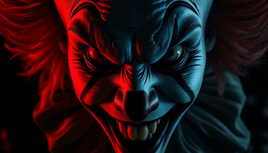 Creepy clown face with sinister expression for 5 worst horror mistakes.