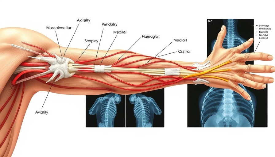 Detailed arm nerve anatomy with X-ray overlays for understanding arm nerves.