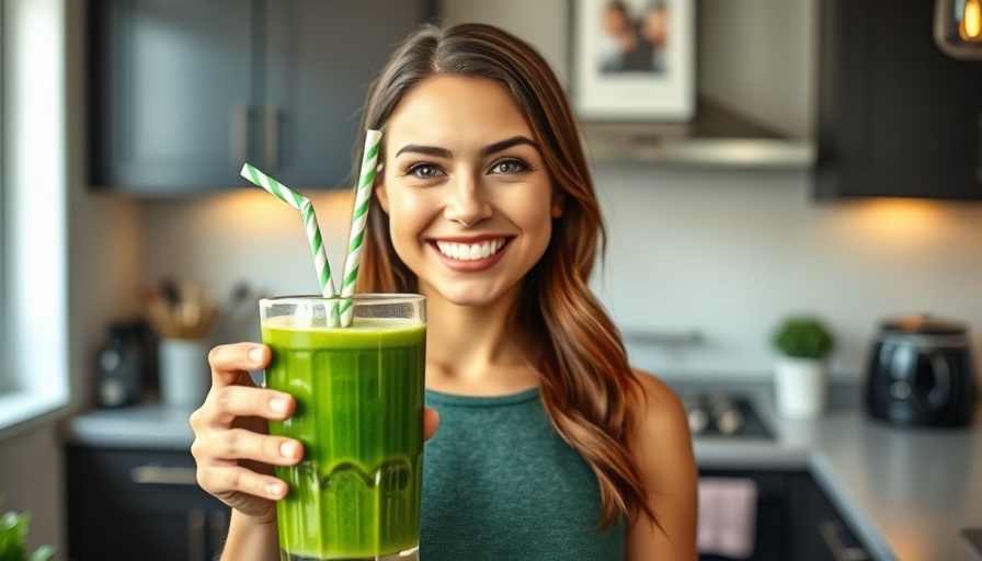Woman testing Reese Witherspoon’s Daily Green Smoothie in modern kitchen