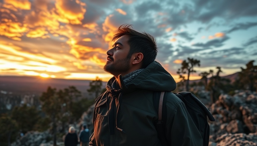 Man enjoying sunset in nature, contemplating the future of camping.
