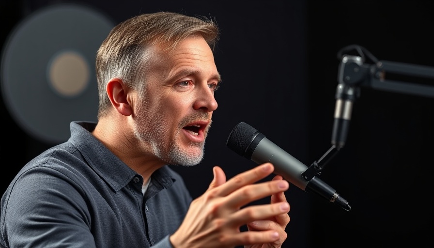 Middle-aged man discussing 'not to do list' on a podcast set.