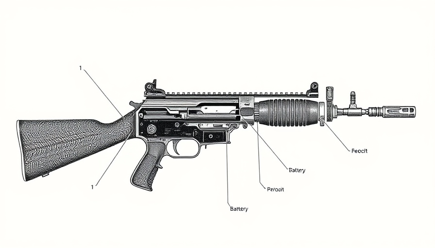 Vintage firearm schematic illustrating electronic firing mechanism, Rifle and Shotgun Technology.