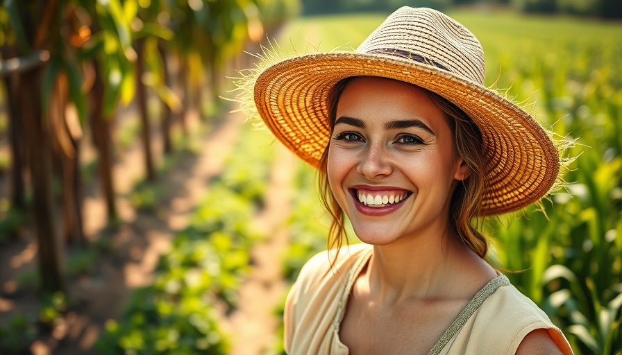 Cheerful woman promoting sustainable aquatic weed control.