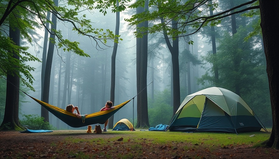 Forest scene showing hammock camping vs tent camping comparison.