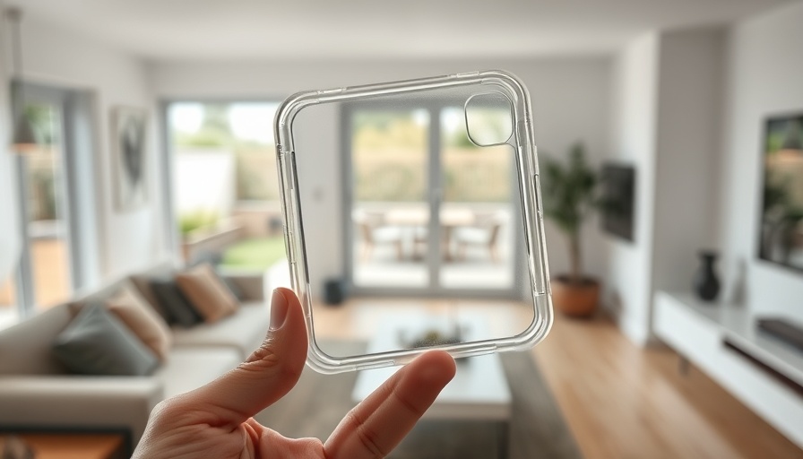 Decorating your Kindle with a clear glitter case, held in a modern living room.