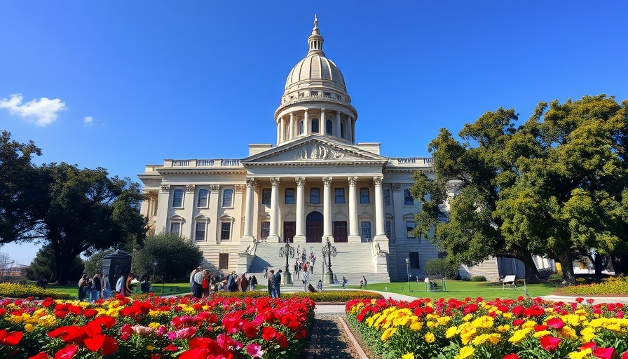 Michigan Capitol Building gathering on a sunny day.