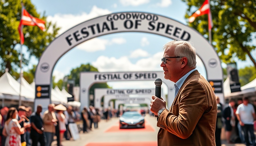 Speaker at Goodwood Festival of Speed with clear sky.