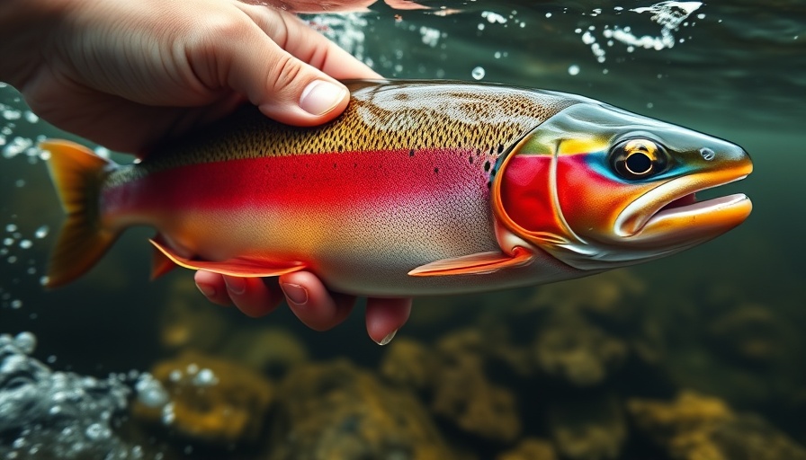 Kansas trout fishing scene with hand holding a trout.