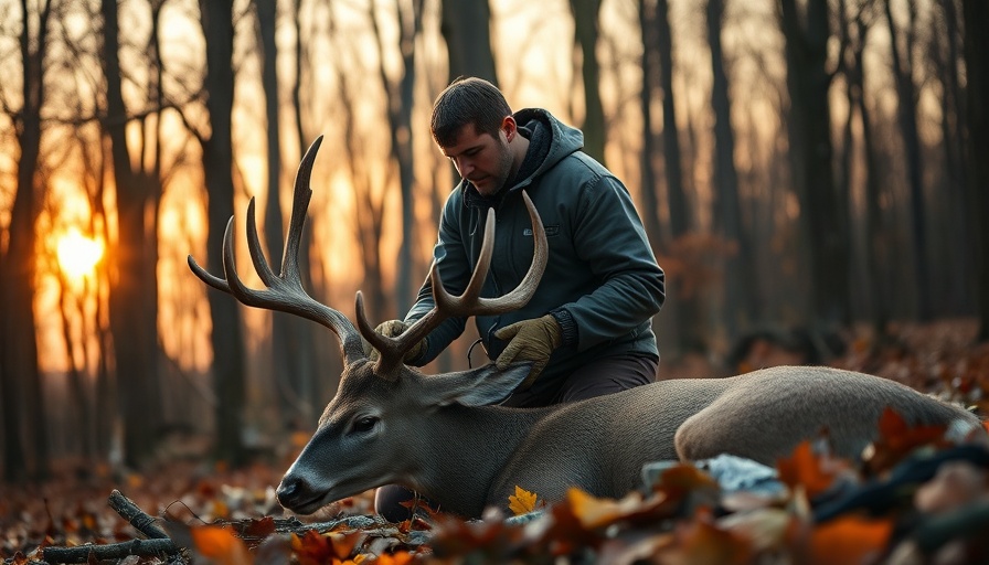 Hunter field dressing a deer in a forest using expert tips.