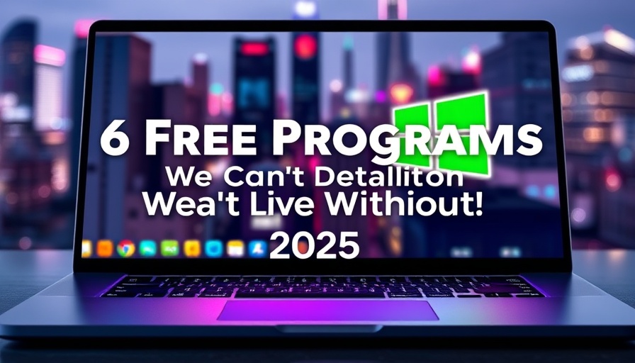 Free programs for Windows: futuristic text and laptop background.