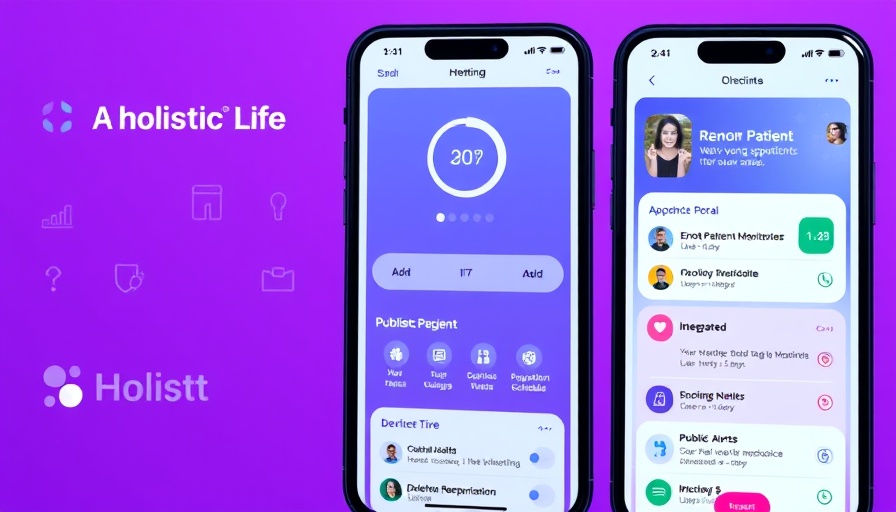 Holistic living app interface with key features highlighted.