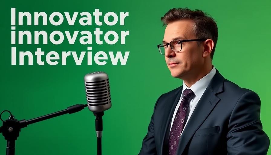 Innovator Interview on carbon removal strategies with microphone and professional portrait.