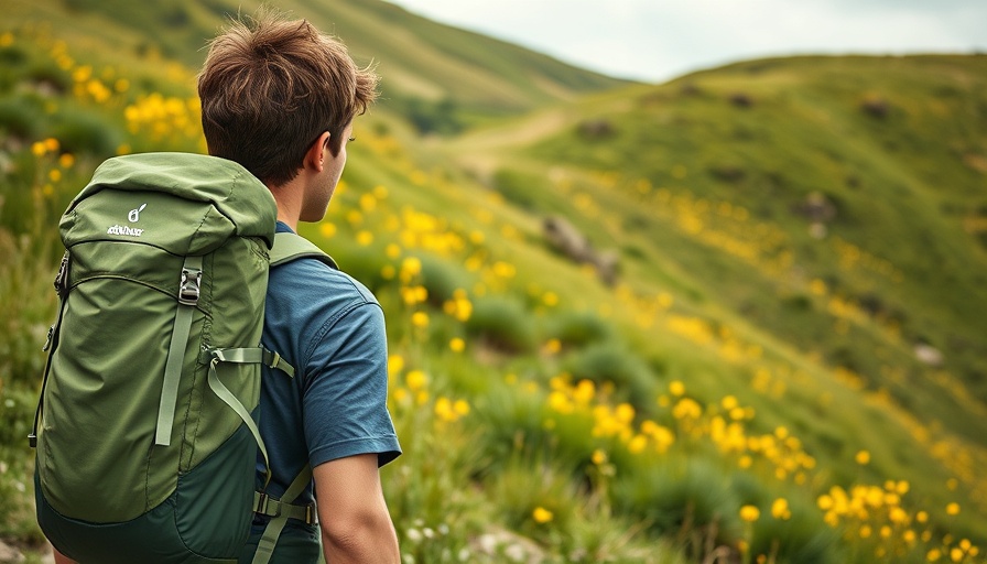 Green Deuter AC Lite 16 Daypack on hiker in lush landscape