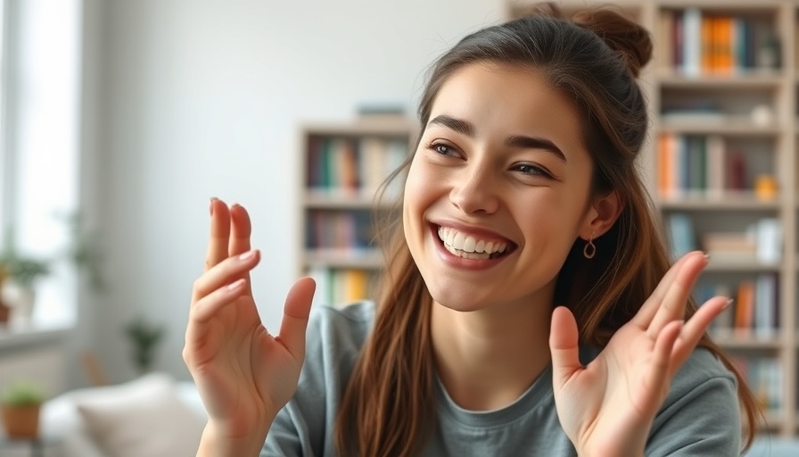 Young woman video chatting indoors, conveying outdoor travel.