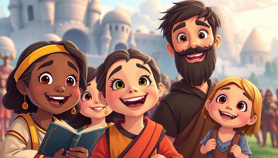 Animated characters exploring Bible stories in cartoon style.