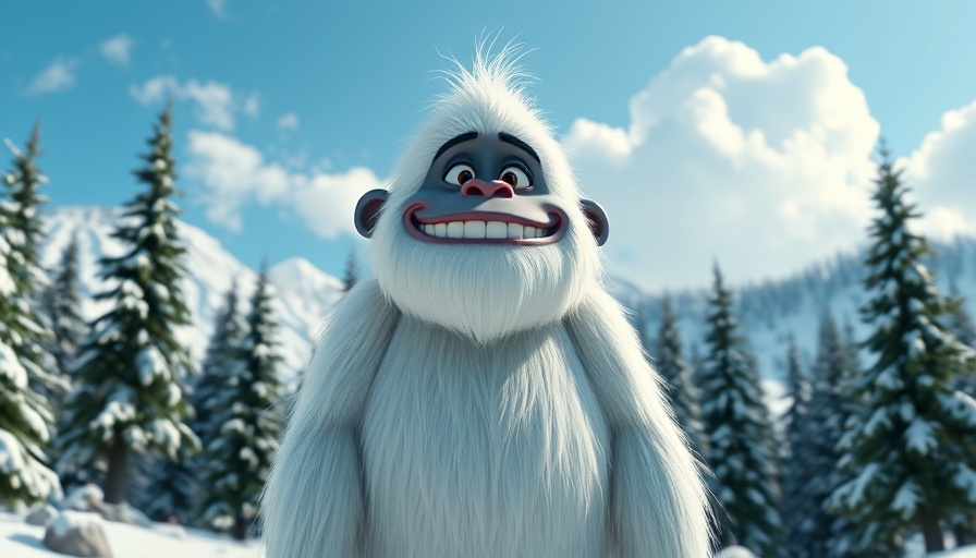 Animated yeti in snowy mountains for Generative AI vlog