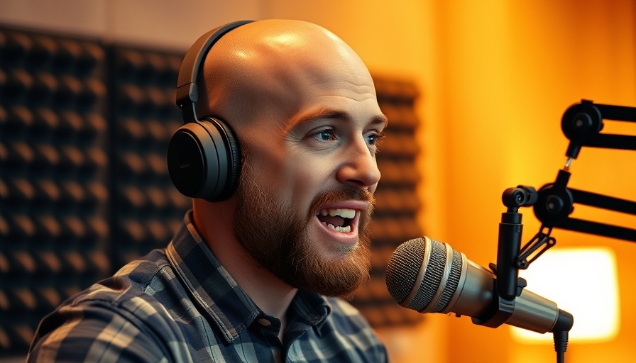 Bald man discusses backlinks in a podcast studio.
