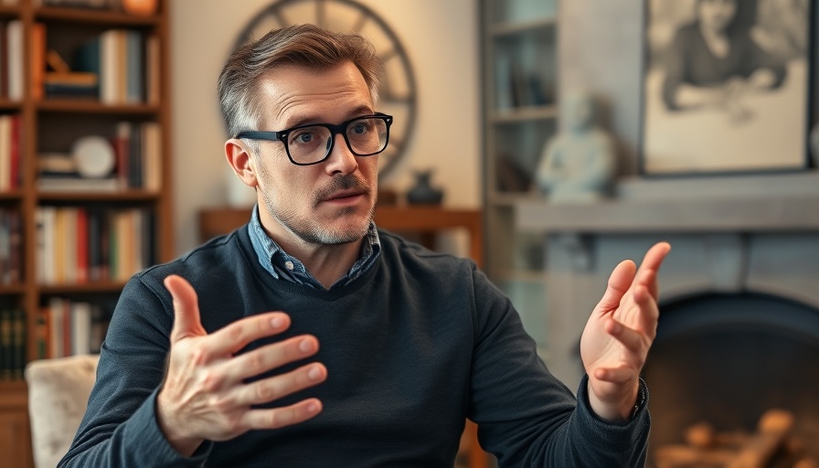 Confident man talking about how to eat healthy to stop brain fog, indoor setting.