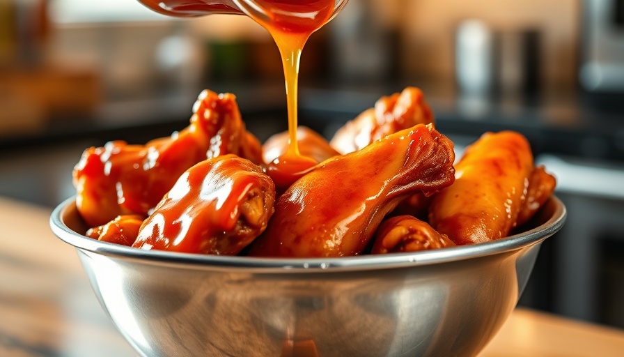 Air fryer honey sriracha wings being sauced in a bowl.