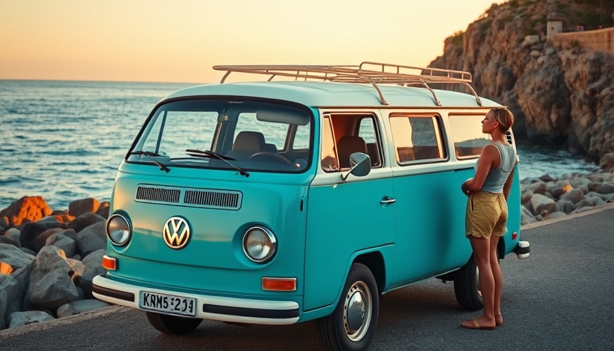 Vintage van by ocean in San Juanico Surfing Paradise.