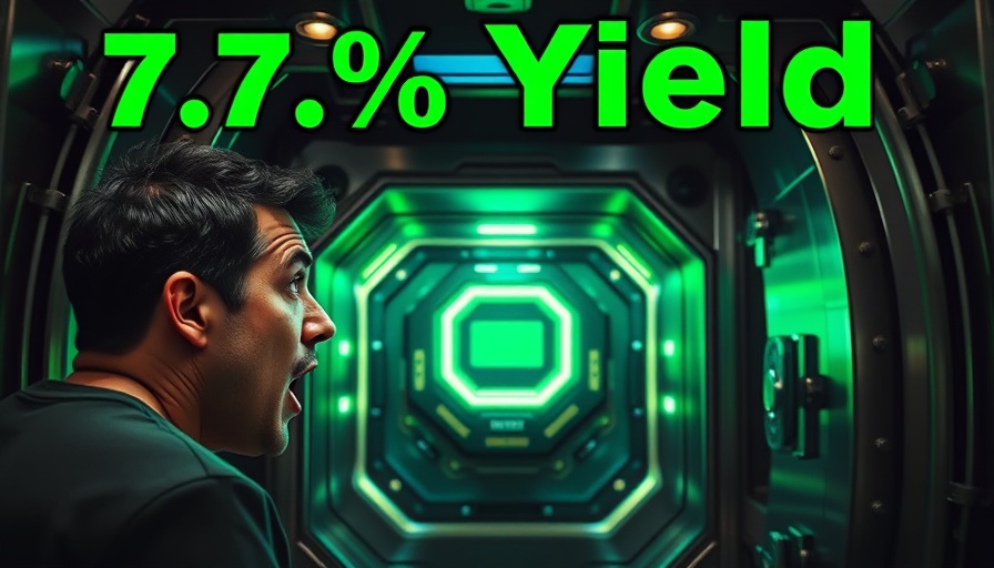 Man surprised by futuristic device in vault, 7.7% yield.