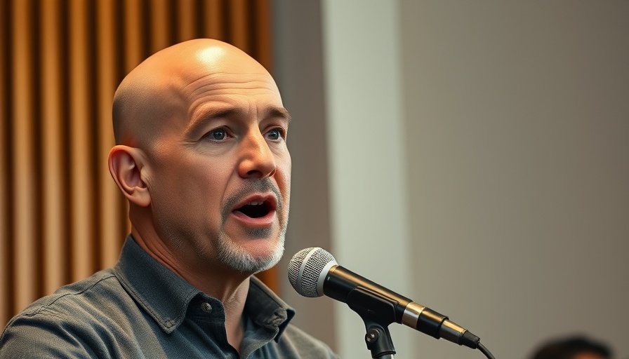 Expressive speaker discussing branding, warm indoor setting.