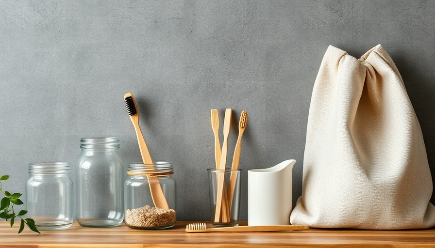 Zero-waste items including glass jars, bamboo toothbrush, and cloth bag for 30-Day Zero-Waste Challenge.