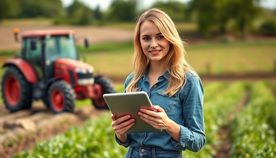 Young woman holding tablet in agricultural setting, discussing octane rating of ethanol.