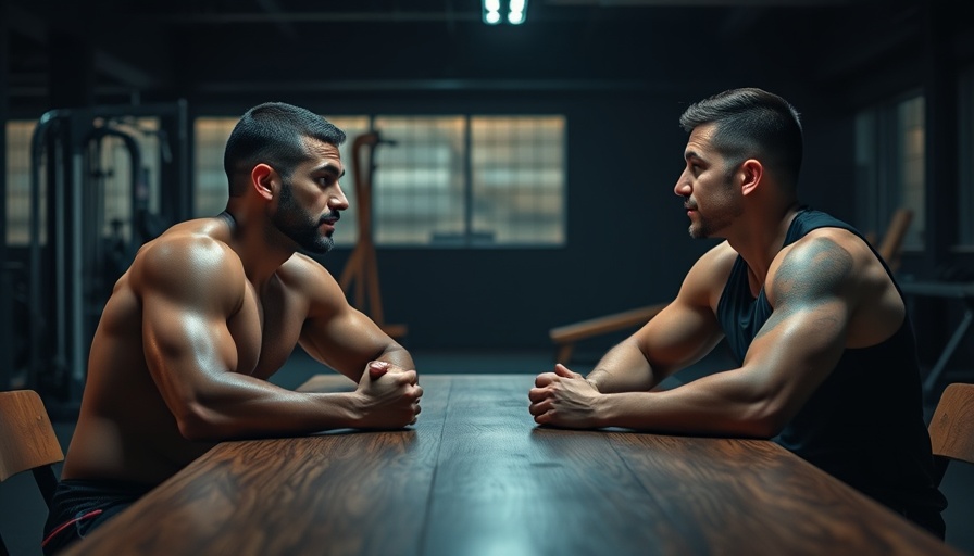 Athletic men discussing physical training recovery in a dimly lit setting.
