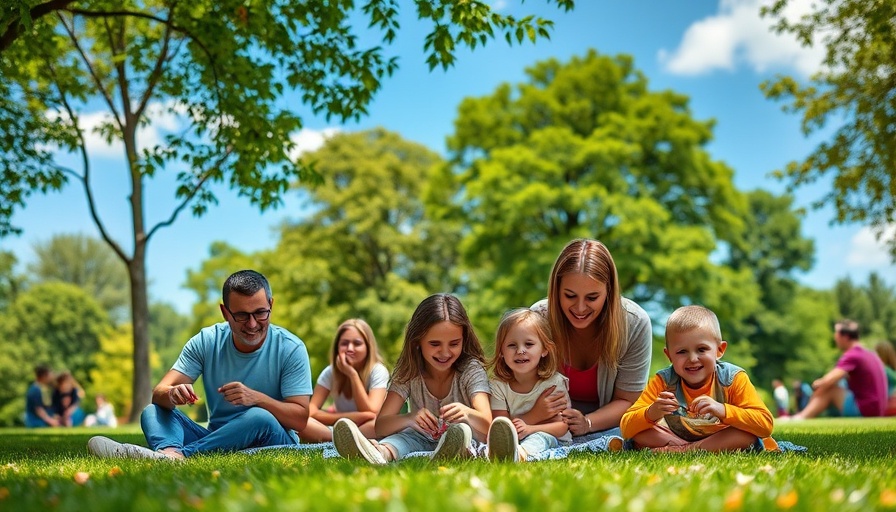 Families enjoying family friendly outdoor activities in a sunny park.