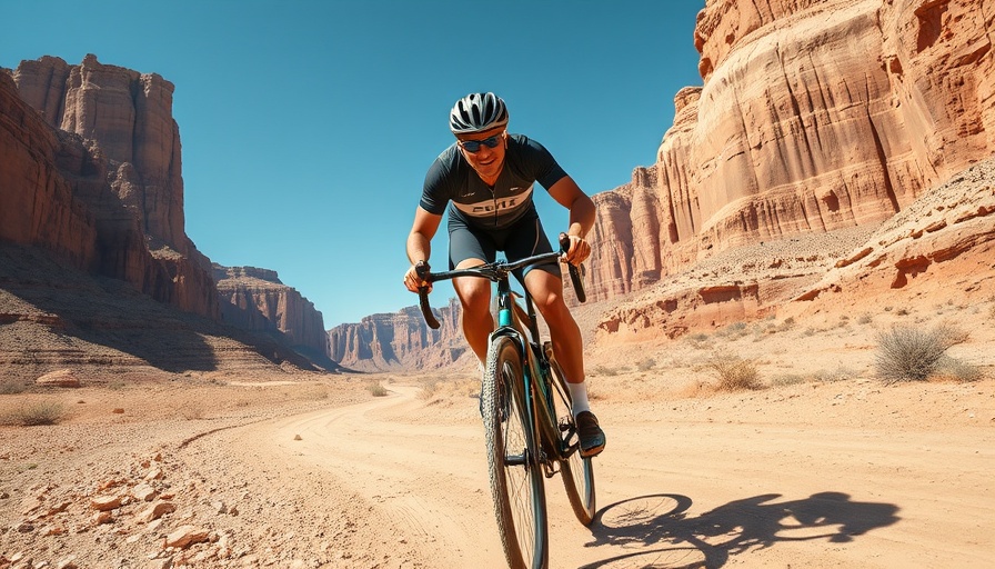 Athletic cyclist on White Rim Trail aiming for the fastest known time.