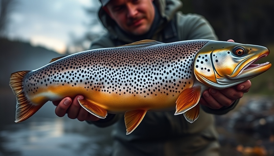 Record brown trout held by man at night
