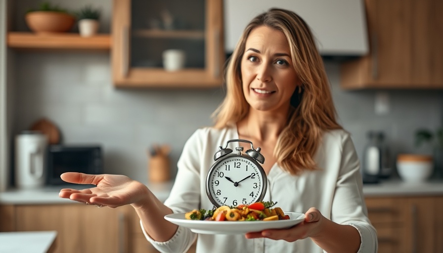OMAD diet concept with clock on plate and woman explaining