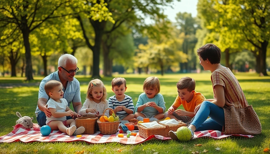 Family picnic outing in a sunny park, enjoying food and games.