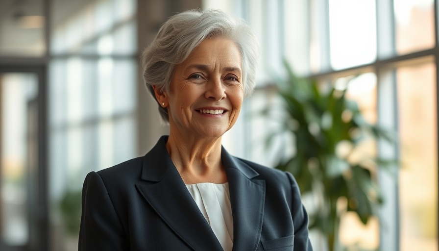 Senior woman alert about payment decline scam, smiling indoors.