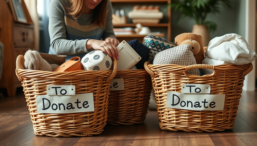 Decide 'junk it or donate it' with items in baskets labeled 'To Donate'.