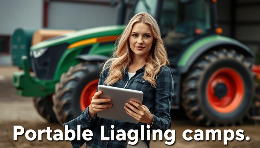 Portable loading ramps concept with woman and tractor.