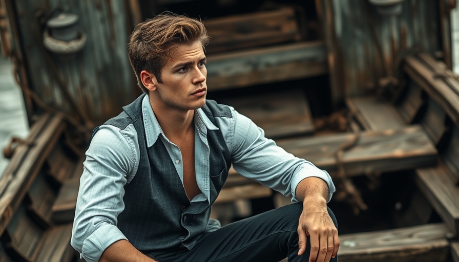 Stylish young man on an old boat for VEO-3 video theme