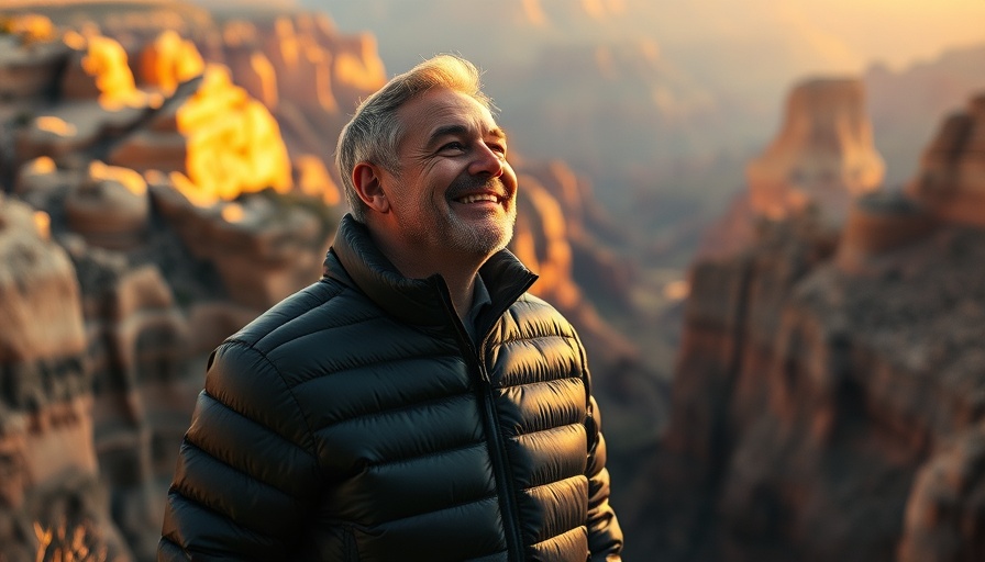 Best down jackets 2025: Man in rugged canyon wearing black jacket.
