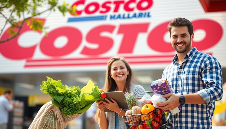 Healthy lifestyle shopping at Costco with a happy family outdoors.