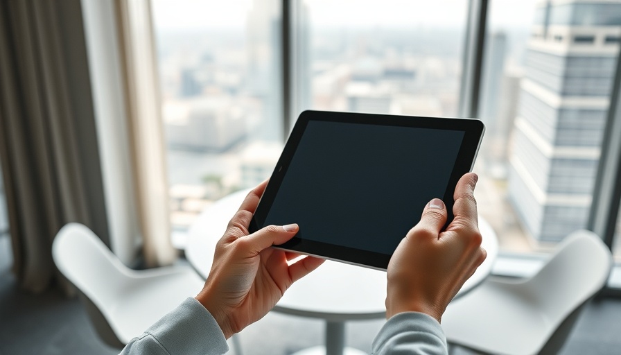 Sleek Samsung Galaxy Tab S11 in modern office, city view.