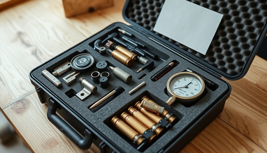 Modified case jig kit with components neatly in a foam case on a wooden table.