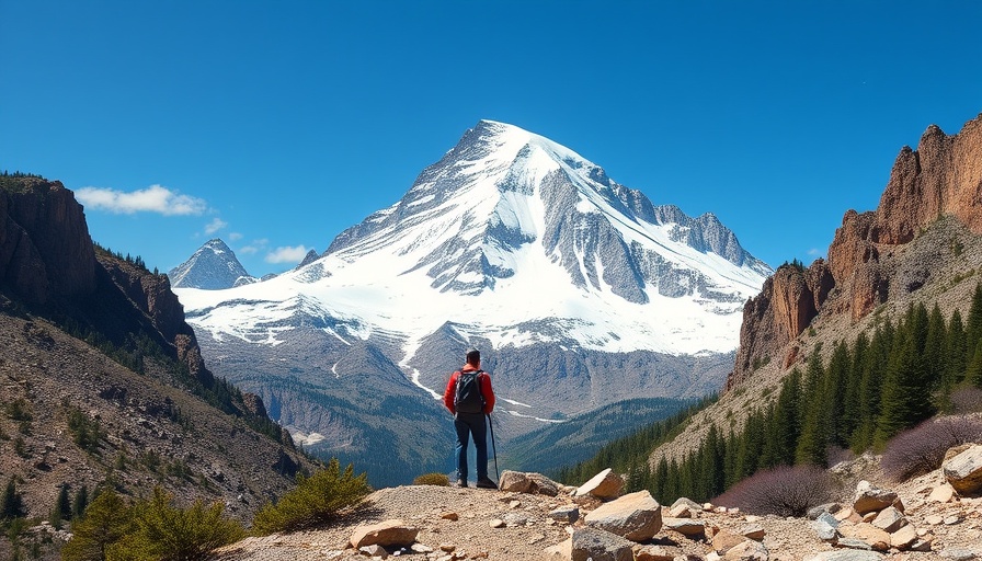 Lone hiker in awe of majestic mountain in America's West