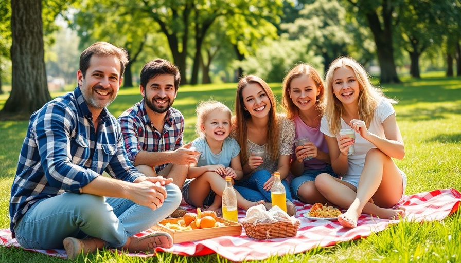 Family friendly outdoor activities: family picnic in a sunny park.