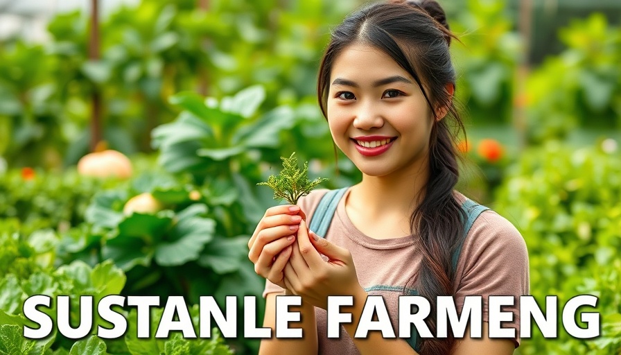 Young woman in sustainable farming scene with vegetables, emphasizing eco-friendly practices.
