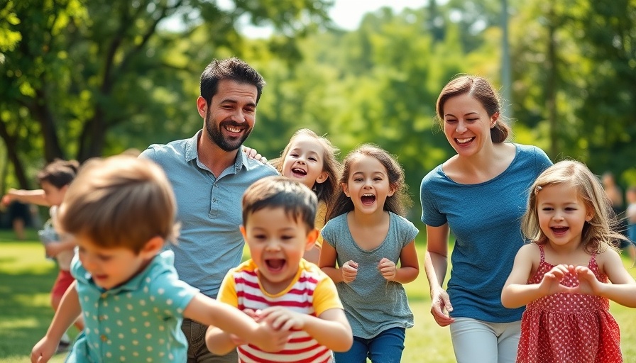 Family enjoying playful outdoor activities in a sunny park setting.